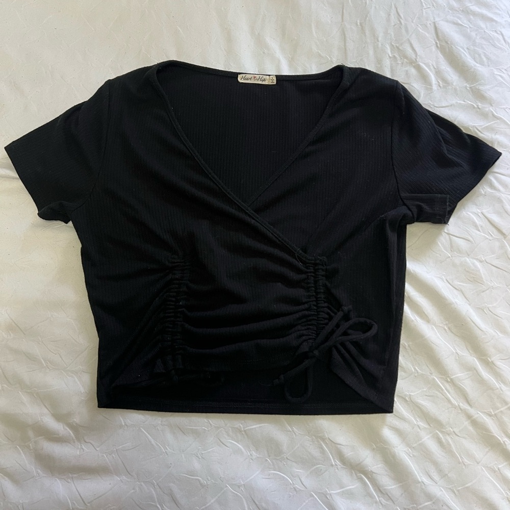 Women’s Black Crop Wrap Blouse